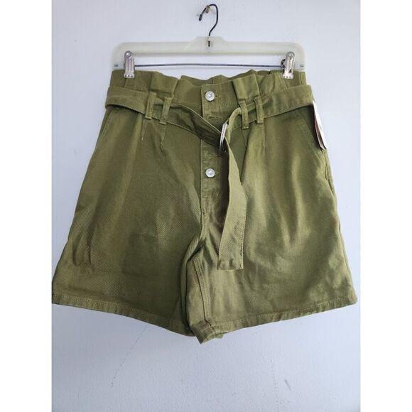 NWT Free People "Cindy Utilty" Paperbag Belted Waist Green Short size 0 - Picture 2 of 9